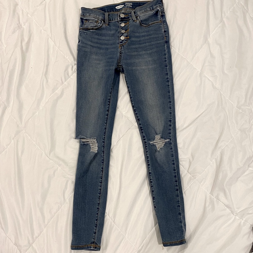 OLD NAVY darker washed high rise ripped jeans for girls, gently used
